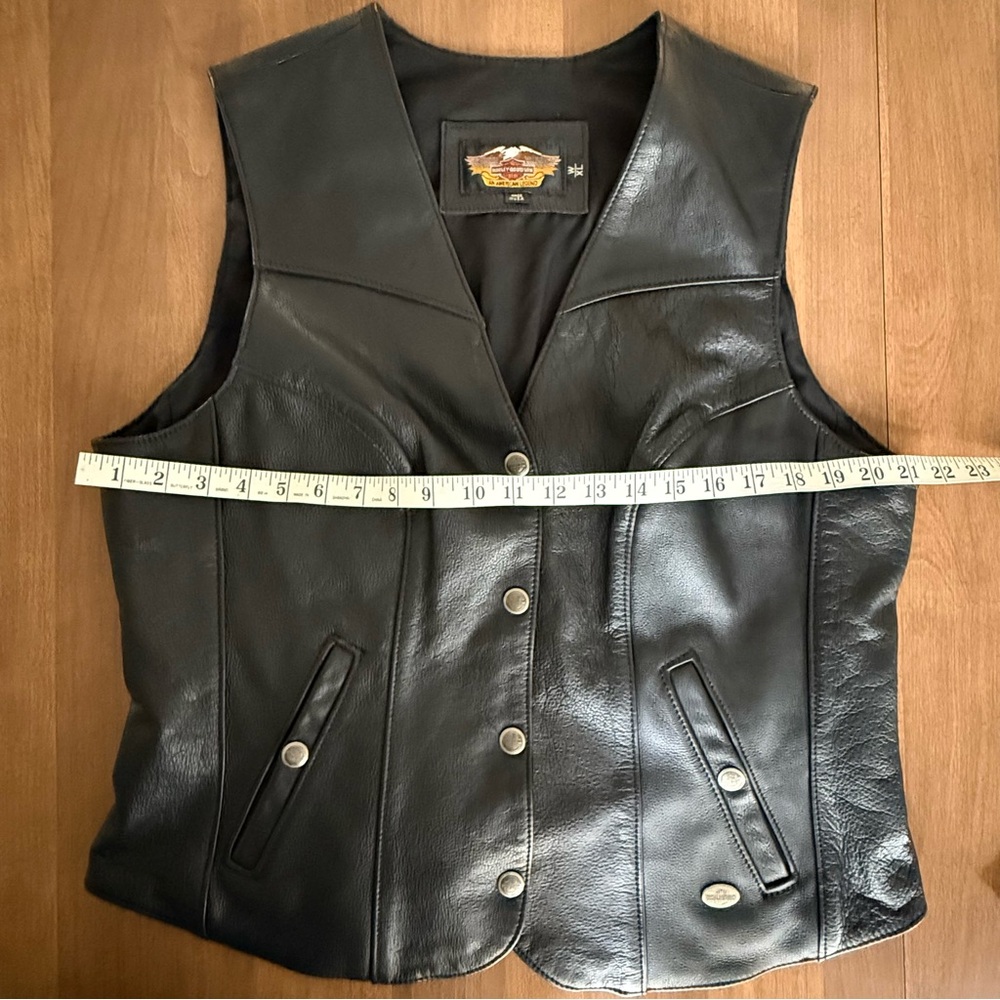 Classic Black Leather Vest - Women's Button Front - Picture 9 of 11